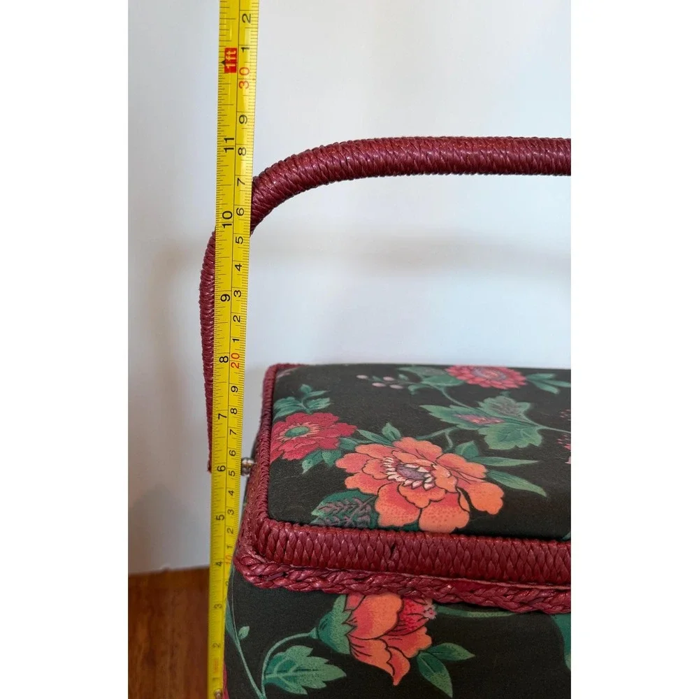 Vtg Sewing Basket Box Padded Fabric with Handle